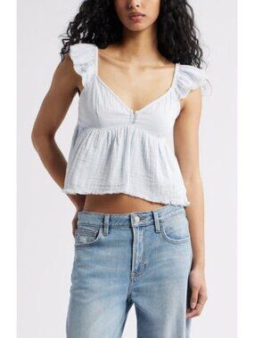 SERENE & AIRY | BP. Cotton Gauze Babydoll Top - Color: Blue Illusion XL